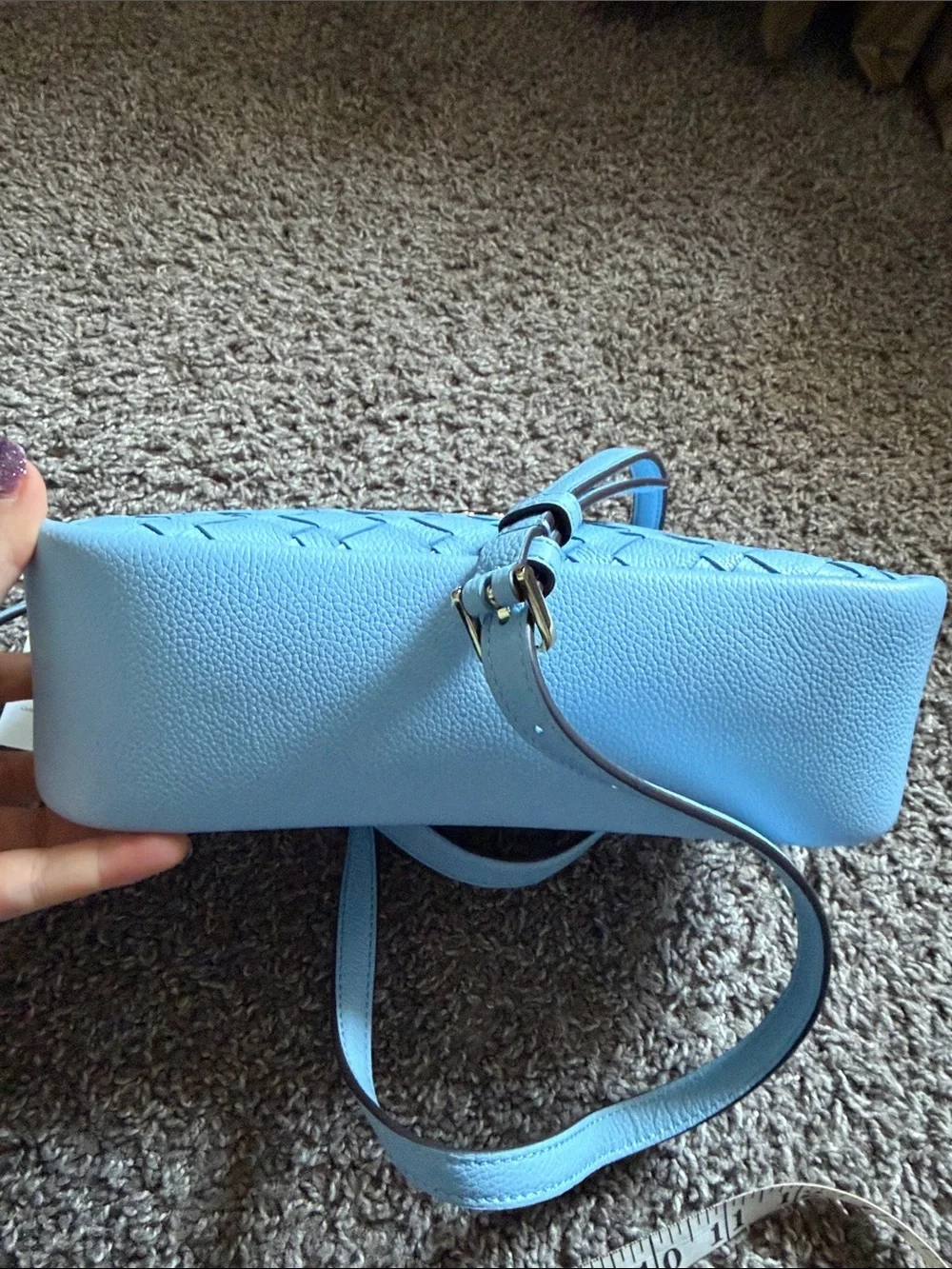 kate Spade small shoulder Blue Woven Leather Bag Gold Hardware KL026 Retail $399